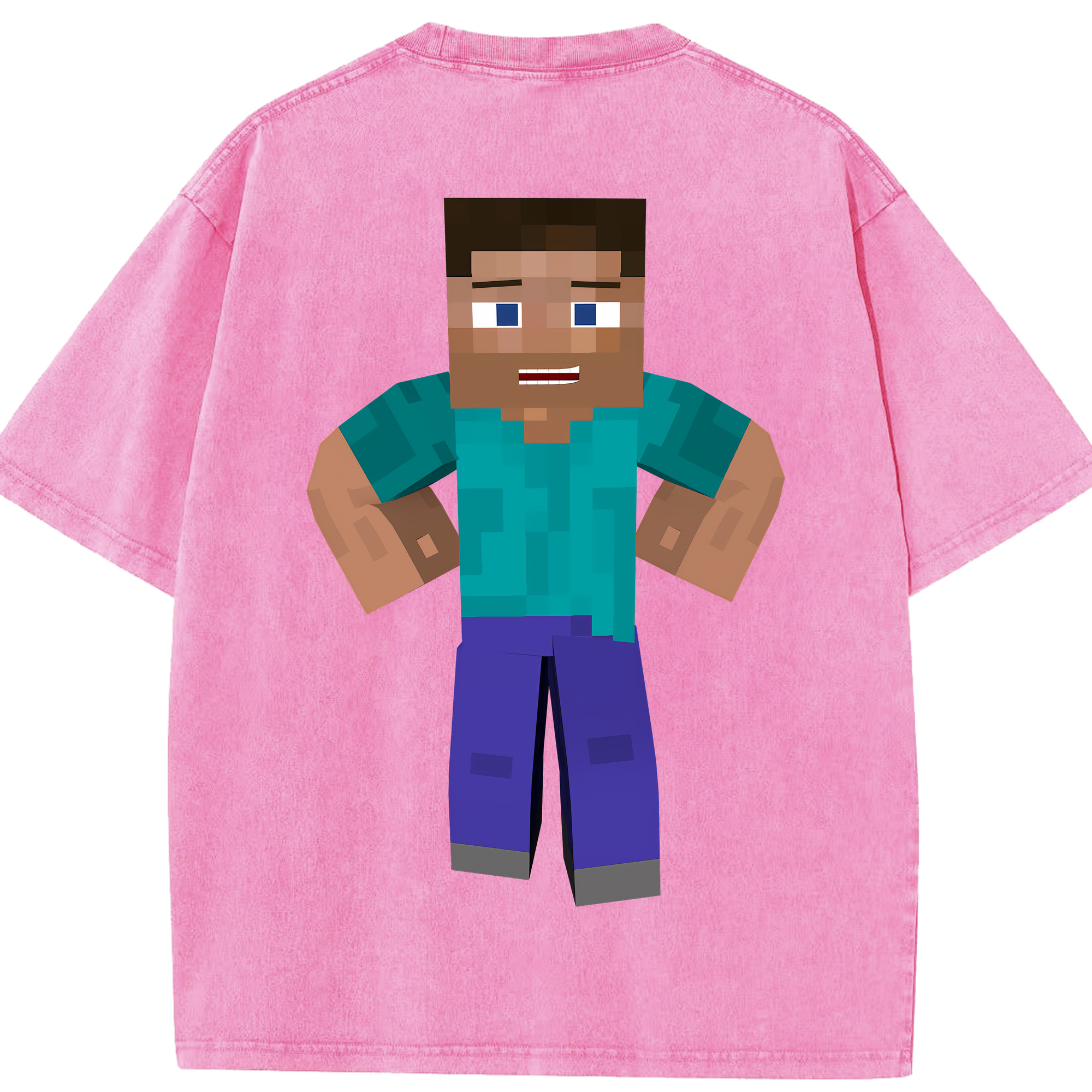 （画像用） マインクラフト ブロックの世界 Minecraft MC Block world 綿100% ヴィンテージ風 半袖Tシャツ（背面プリント）